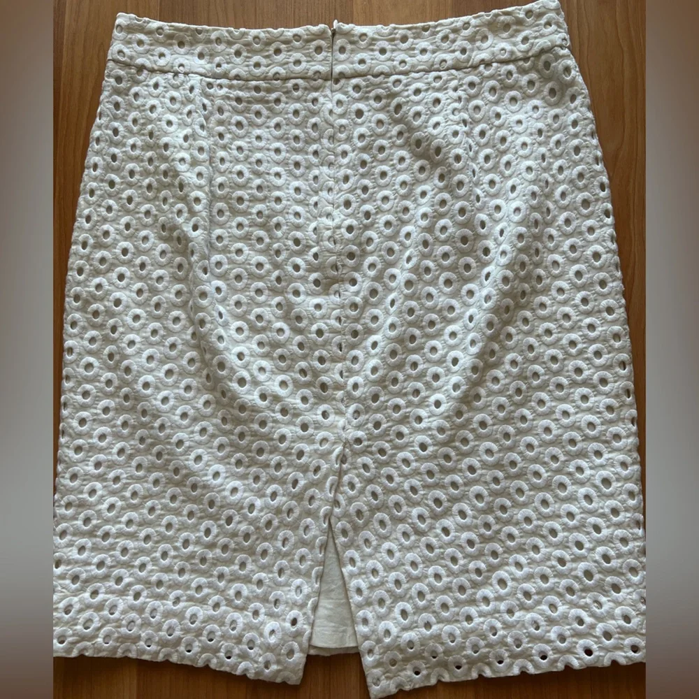 J.Crew Elegant White Eyelet Pencil Cotton Skirt Size 12